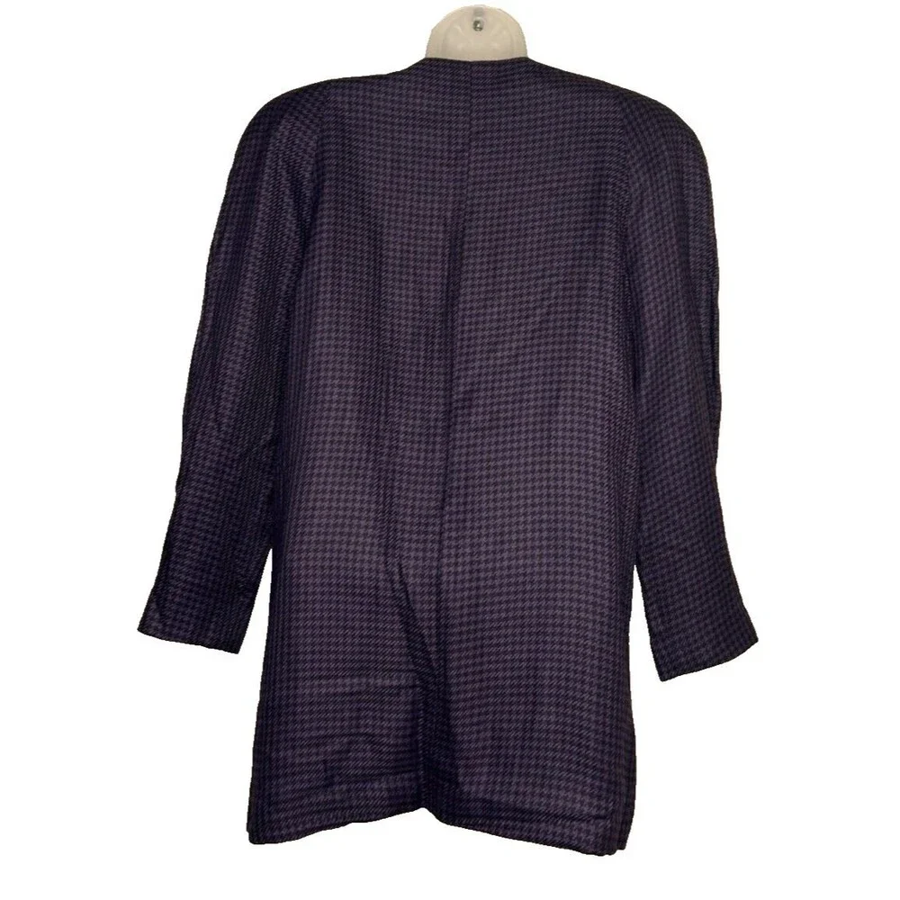 VTG Paul Stanley Women's Open Blazer Purple Black Houndstooth Size 8 Petite Long